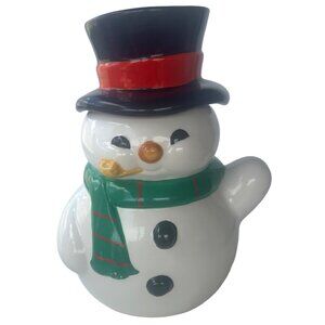 A Teleflora Gift Christmas Snowman Ceramic Cookie Jar Canister 9.5" (READ)